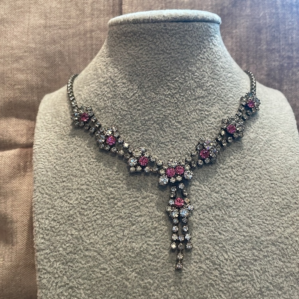 Pink and White Diamond Necklace V 14”
